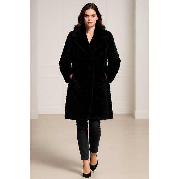 Kate Spade New York Faux Fur Coat Women’s M Elegant Textured Plush Winter Jacket